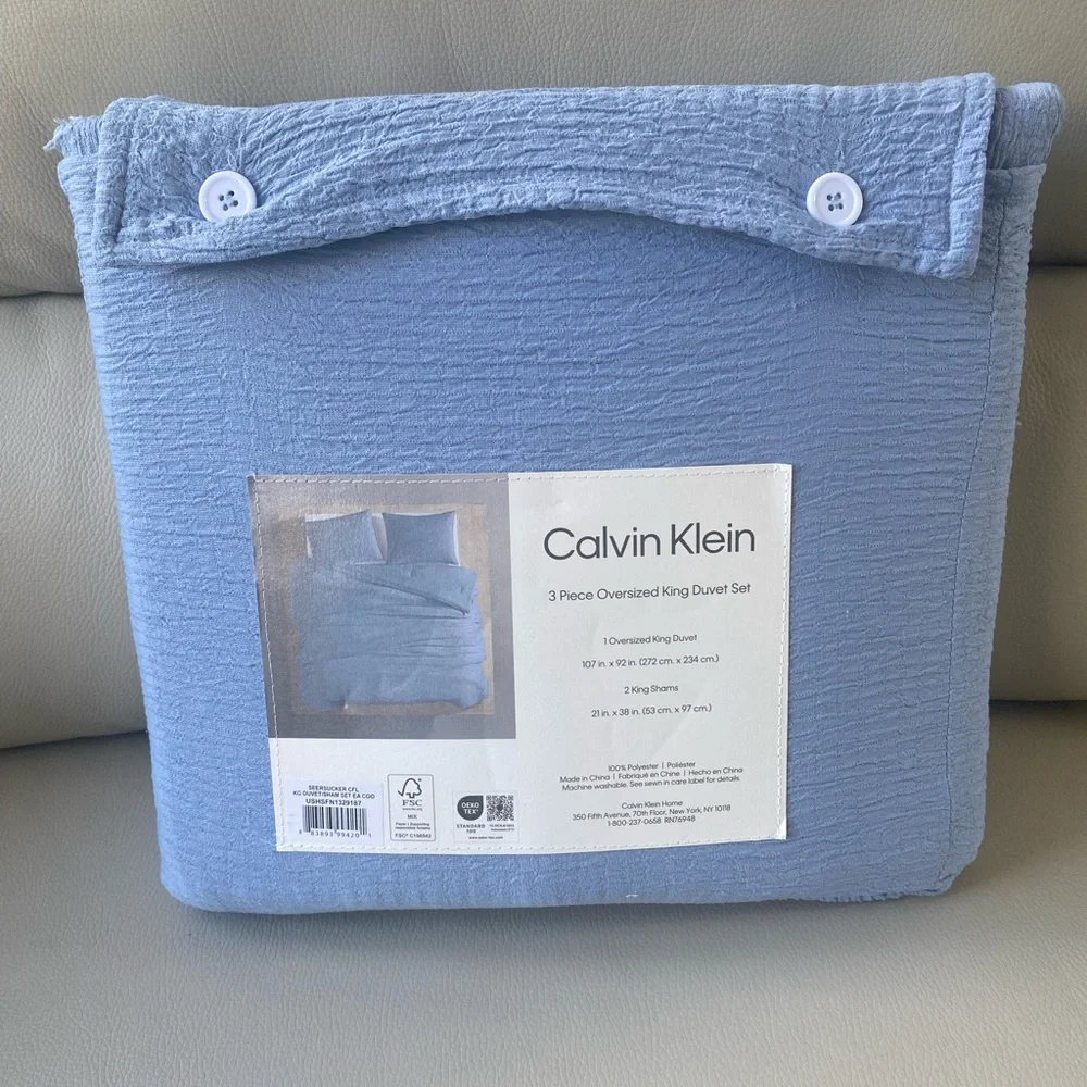 Calvin Klein Oversized King Duvet Cover in Soft Blue